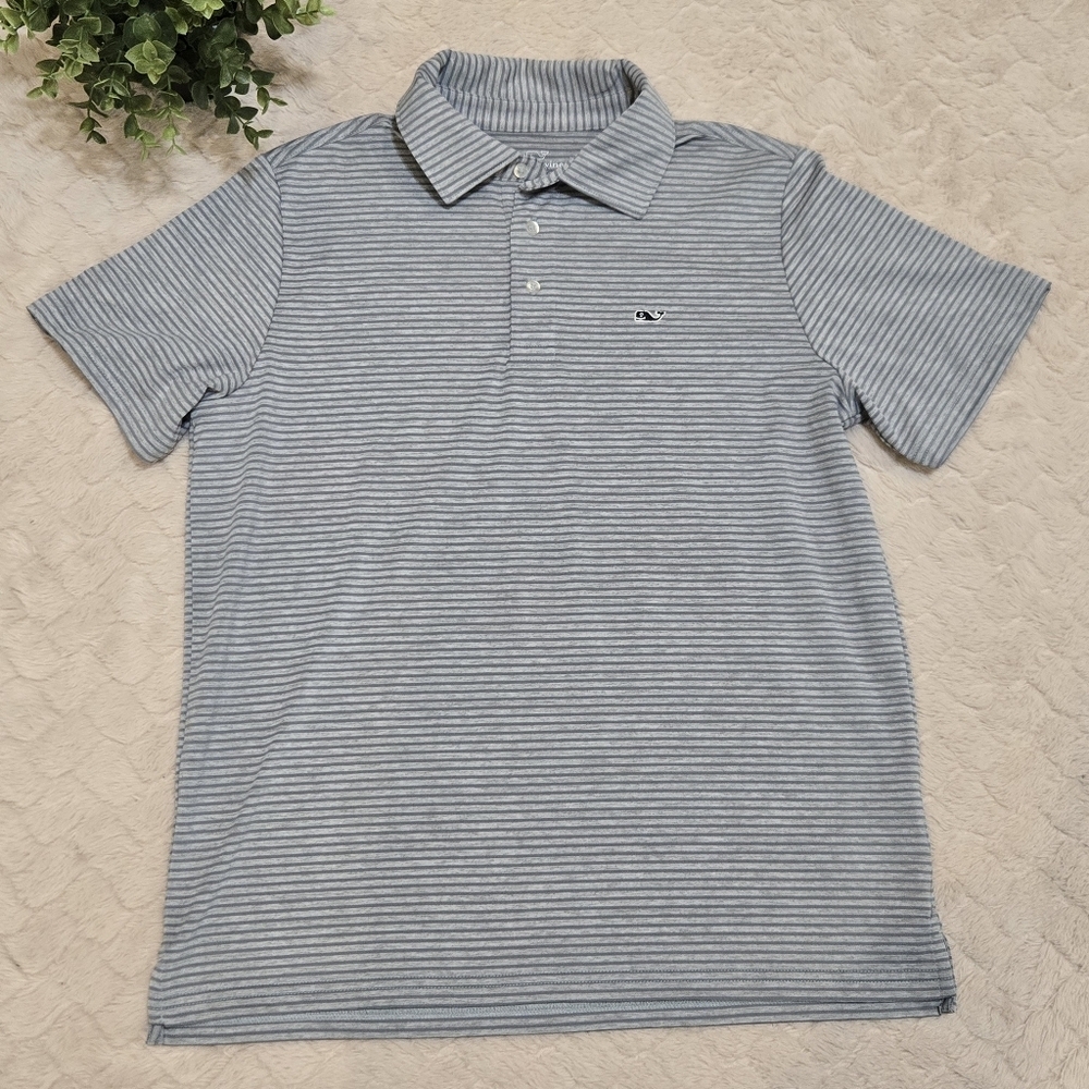Vineyard Vines Sankaty Gray Striped Boys Polo, Size L - 16